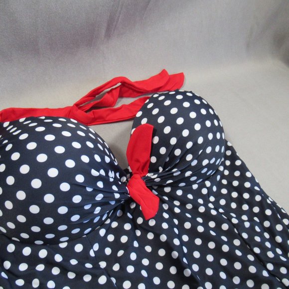 Swimsuit RETRO CHERRY Blue Polka Dot One Piece - Picture 7 of 8